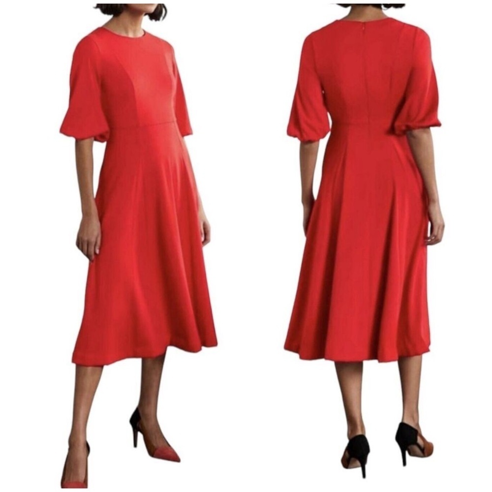 NEW Boden Fit & Flare Jersey Midi Dress Sz 2 Petite in Red Festive Holiday Chic